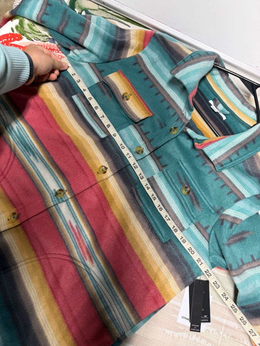 O'Neill Aztec print Striped flannel Jacket in Teal, Coral & Mustard Large NWT - Picture 6 of 8